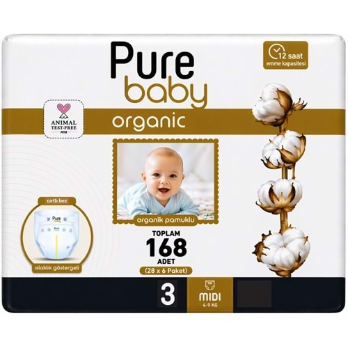 Pure Baby Bebek Bezi 3 Beden 4-10 KG Midi 168 Adet Ekstra Fırsat Pk