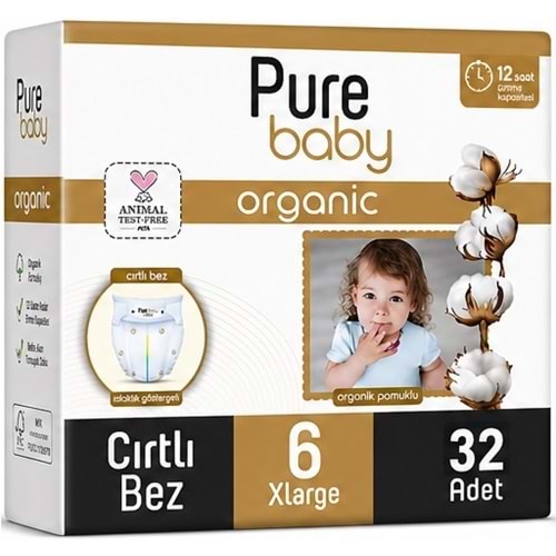 Pure Baby Organik Bebek Bezi 6 Beden 15-27 KG Extra Large 32 Adet Ekonomik Fırsat Pk
