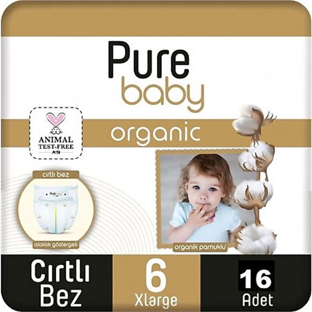 Pure Baby Organik Bebek Bezi 6 Beden 15-27 KG Extra Large 32 Adet Ekonomik Fırsat Pk