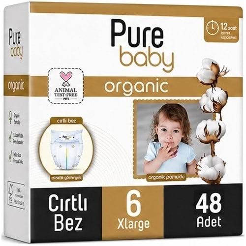 Pure Baby Organik Bebek Bezi 6 Beden 15-27 KG Extra Large 48 Adet Aylık Fırsat Pk
