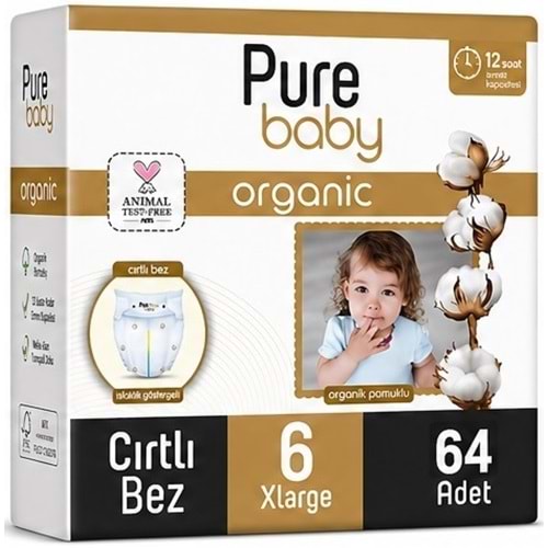 Pure Baby Organik Bebek Bezi 6 Beden 15-27 KG Extra Large 64 Adet Avantaj Fırsat Pk