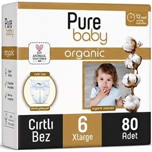 Pure Baby Organik Bebek Bezi 6 Beden 15-27 KG Extra Large 80 Adet Mega Fırsat Pk
