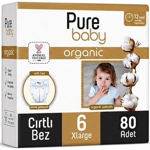 Pure Baby Organik Bebek Bezi 6 Beden 15-27 KG Extra Large 80 Adet Mega Fırsat Pk