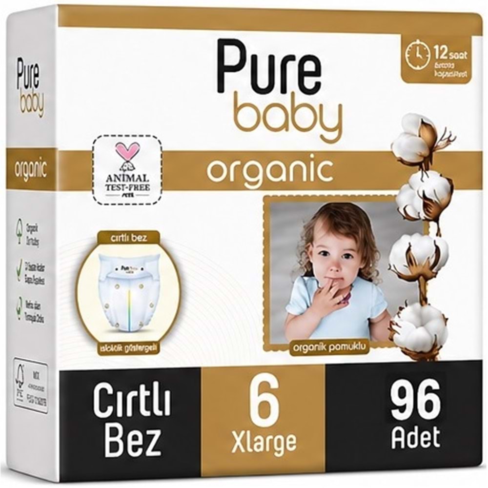 Pure Baby Organik Bebek Bezi 6 Beden 15-27 KG Extra Large 96 Adet Ekstra Fırsat Pk