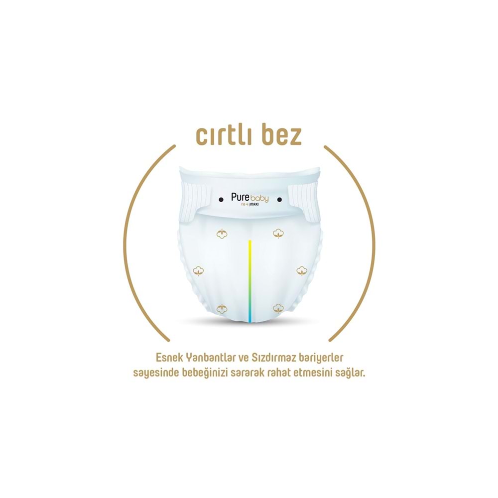 Pure Baby Organik Bebek Bezi 4 Beden 7-16 KG Maxi 104 Adet Ekonomik Fırsat Pk