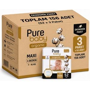 Pure Baby Organik Bebek Bezi 4 Beden 7-16 KG Maxi 156 Adet Aylık Fırsat Pk