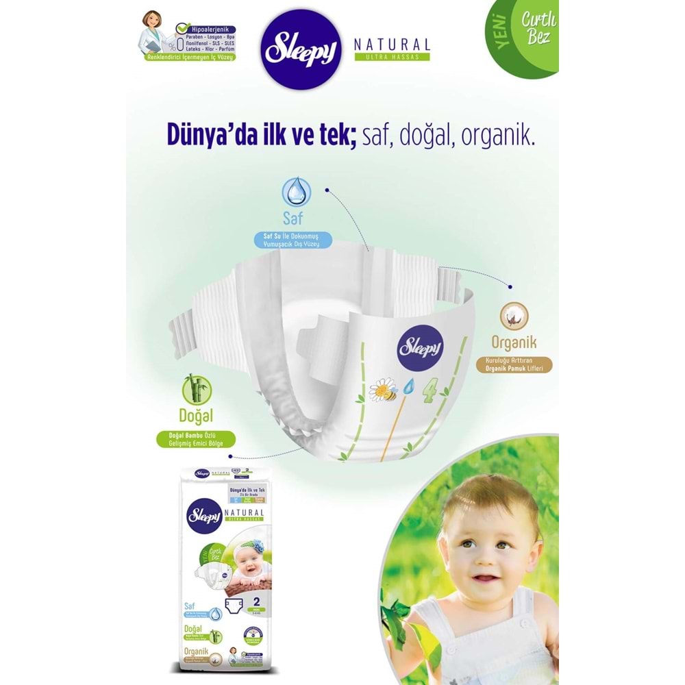 Sleepy Bebek Bezi Naturel Beden:2 (3-6Kg) Mini 168 Adet Jumbo Mega Fırsat Pk