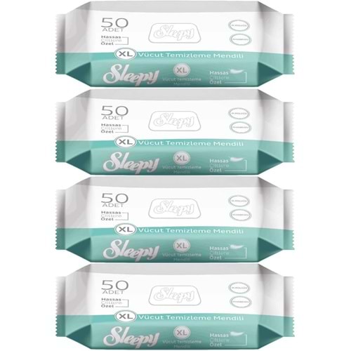 Sleepy Hasta Vücut Temizleme Islak Mendil Havlu 50 Yaprak XL (4 Lü Set)