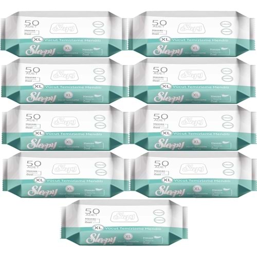 Sleepy Hasta Vücut Temizleme Islak Mendil Havlu 50 Yaprak XL (9 Lu Set)