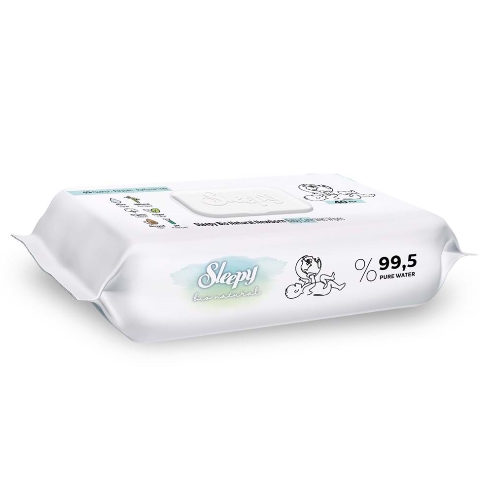 Sleepy Islak Havlu Mendil Bio Natural 40 Yaprak Yeni Doğan (12 Li Set) Plastik Kapaklı 480 Yaprak