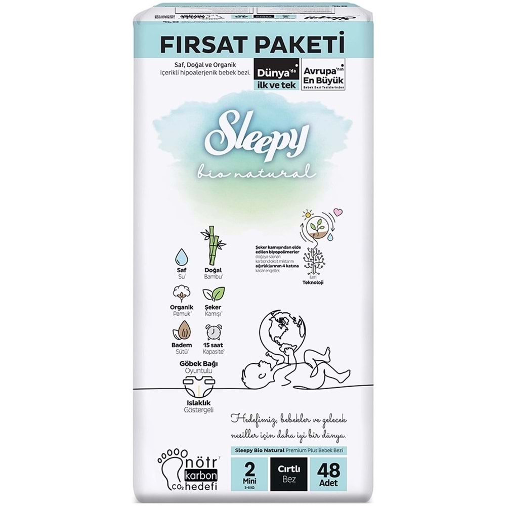 Sleepy Bebek Bezi Bio Natural Beden:2 (3-6KG) Mini 96 Adet Ekonomik Fırsat Pk