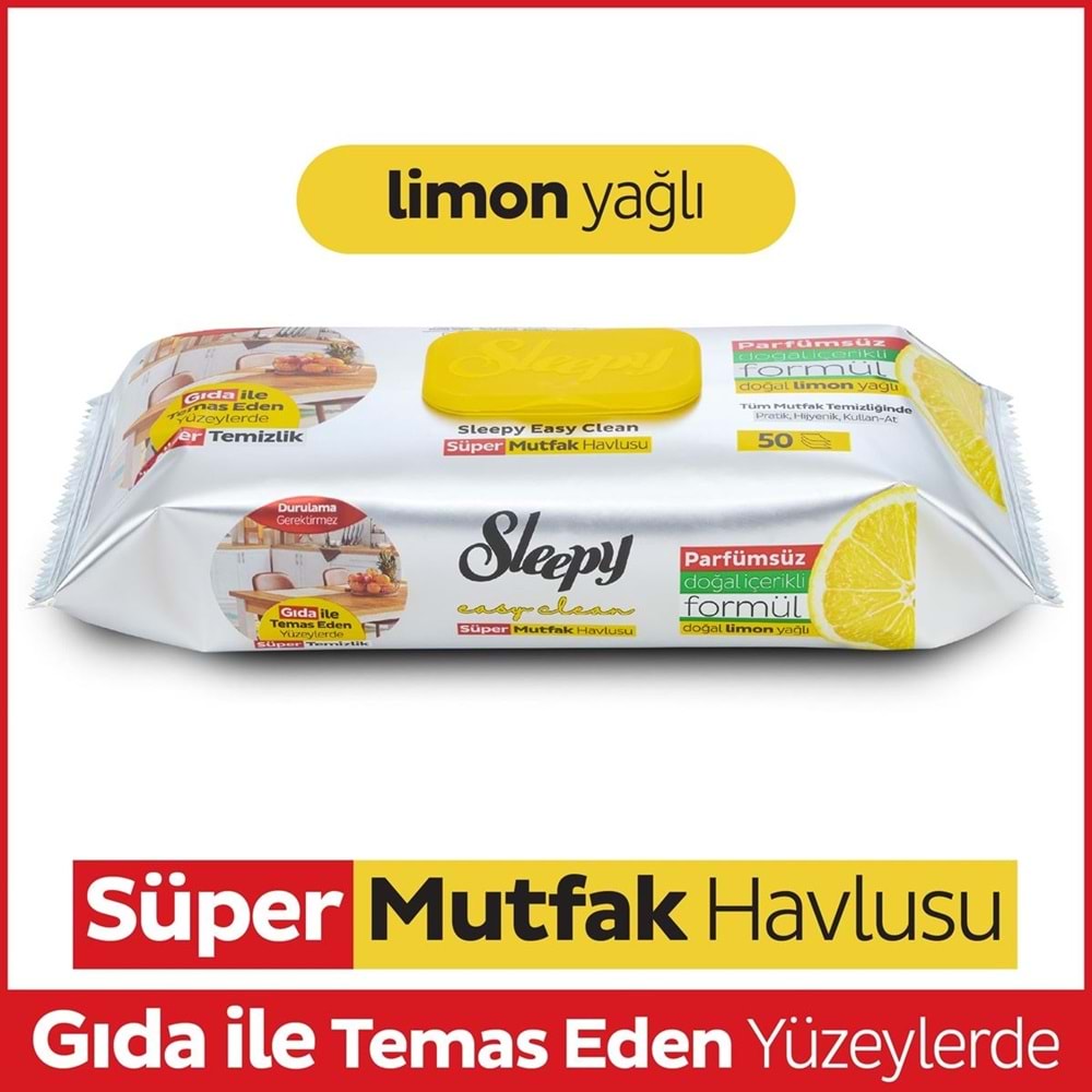 Sleepy Easy Clean Yüzey Temizlik Mutfak Havlusu -Mendili 50 Yaprak Limon Yağlı (2Li Set) 100 Yaprak