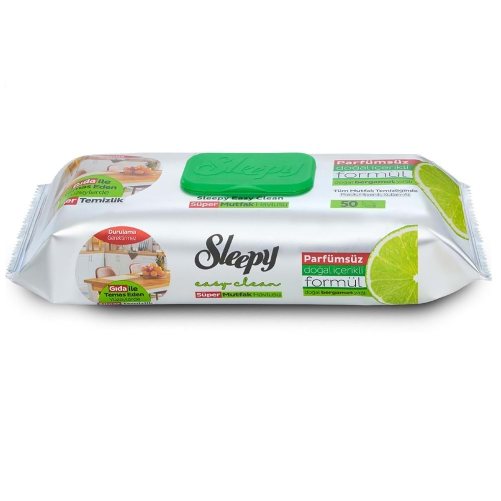 Sleepy Easy Clean Yüzey Temizlik Mutfak Havlusu -Mendili 50 Yaprak Bergomot Yağlı (4Lü Set) 200Yprk