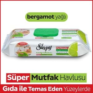 Sleepy Easy Clean Yüzey Temizlik Mutfak Havlusu -Mendili 50 Yaprak Bergomot Yağlı (4Lü Set) 200Yprk