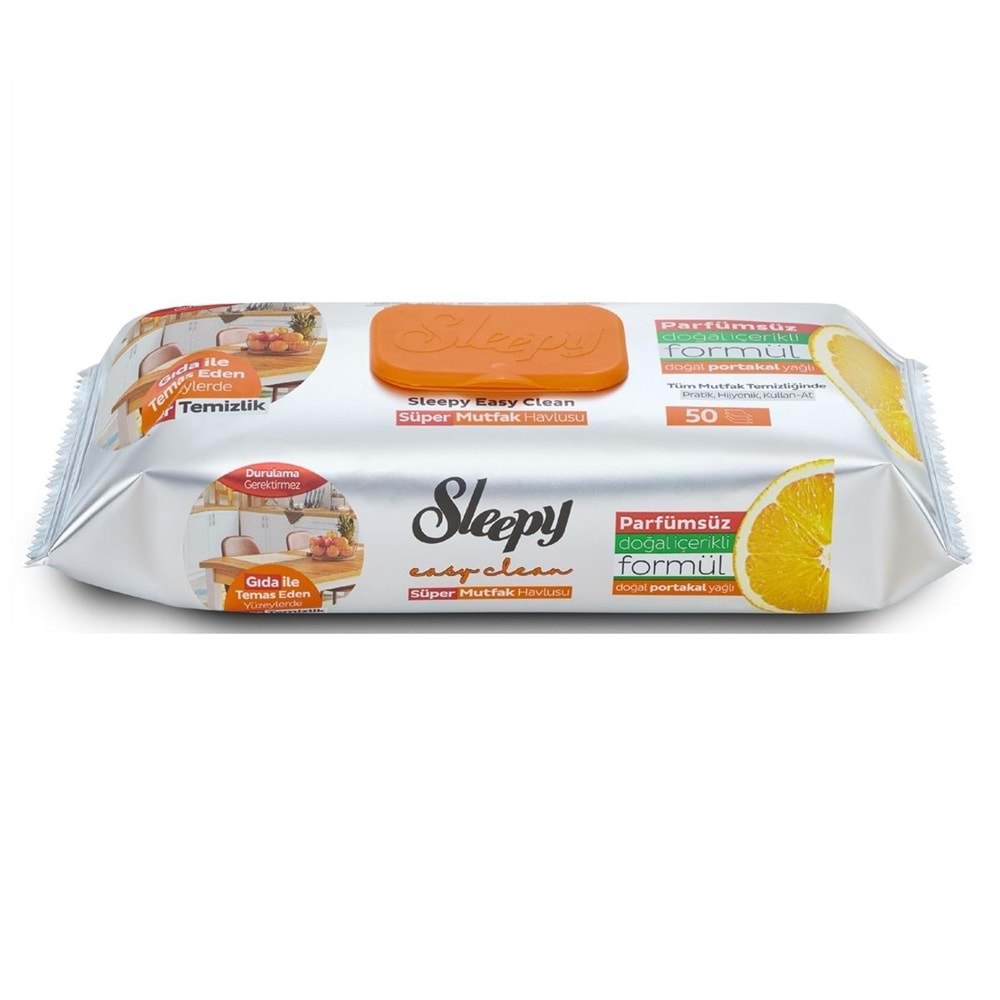 Sleepy Easy Clean Yüzey Temizlik Mutfak Havlusu -Mendili 50 Yaprak Portakal Yağlı (3Lü Set) 150Yprk