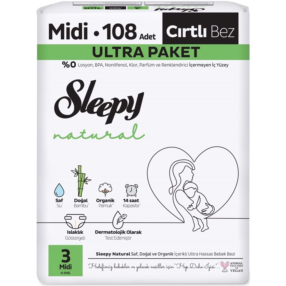 Sleepy Bebek Bezi Natural Beden:3 (4-9KG) Midi 216 Adet Ekonomik Ultra Pk