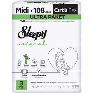 Sleepy Bebek Bezi Natural Beden:3 (4-9KG) Midi 324 Adet Aylık Ultra Pk