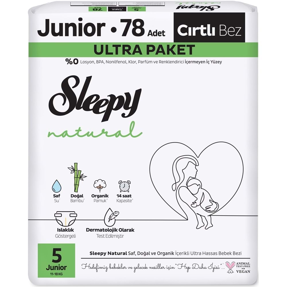 Sleepy Bebek Bezi Natural Beden:5 (11-18KG) Junior 234 Adet Aylık Ultra Pk