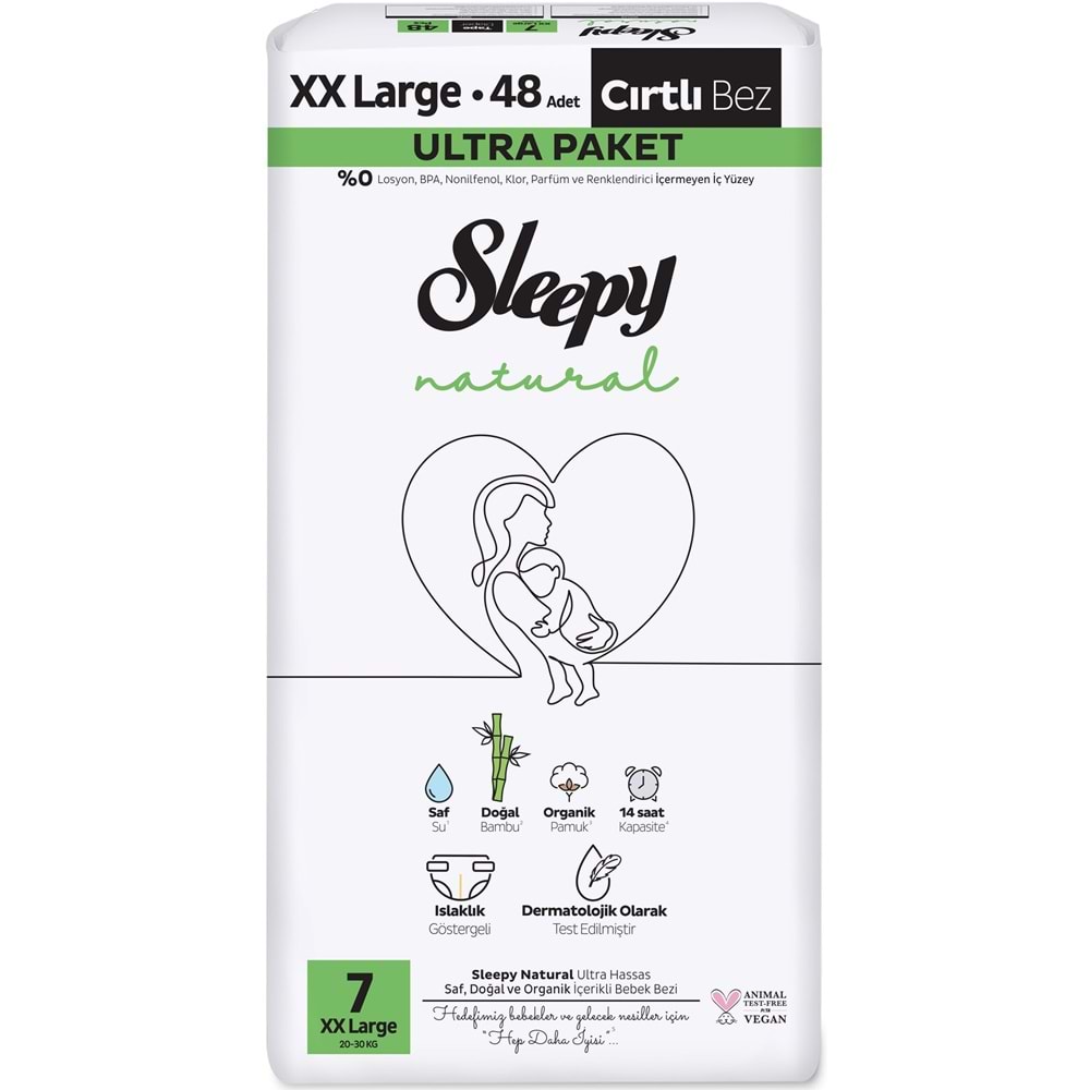 Sleepy Bebek Bezi Natural Beden:7 (20-30KG) XX Large 144 Adet Aylık Ultra Pk