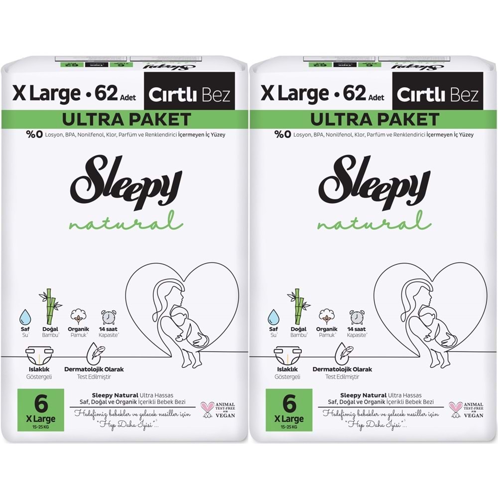Sleepy Bebek Bezi Natural Beden:6 (15-25KG) Extra Large 124 Adet Ekonomik Ultra Pk