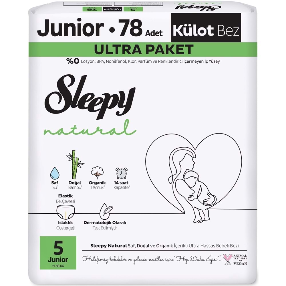 Sleepy Külot Bebek Bezi Natural Beden:5 (11-18KG) Junior 312 Adet Avantaj Ultra Pk