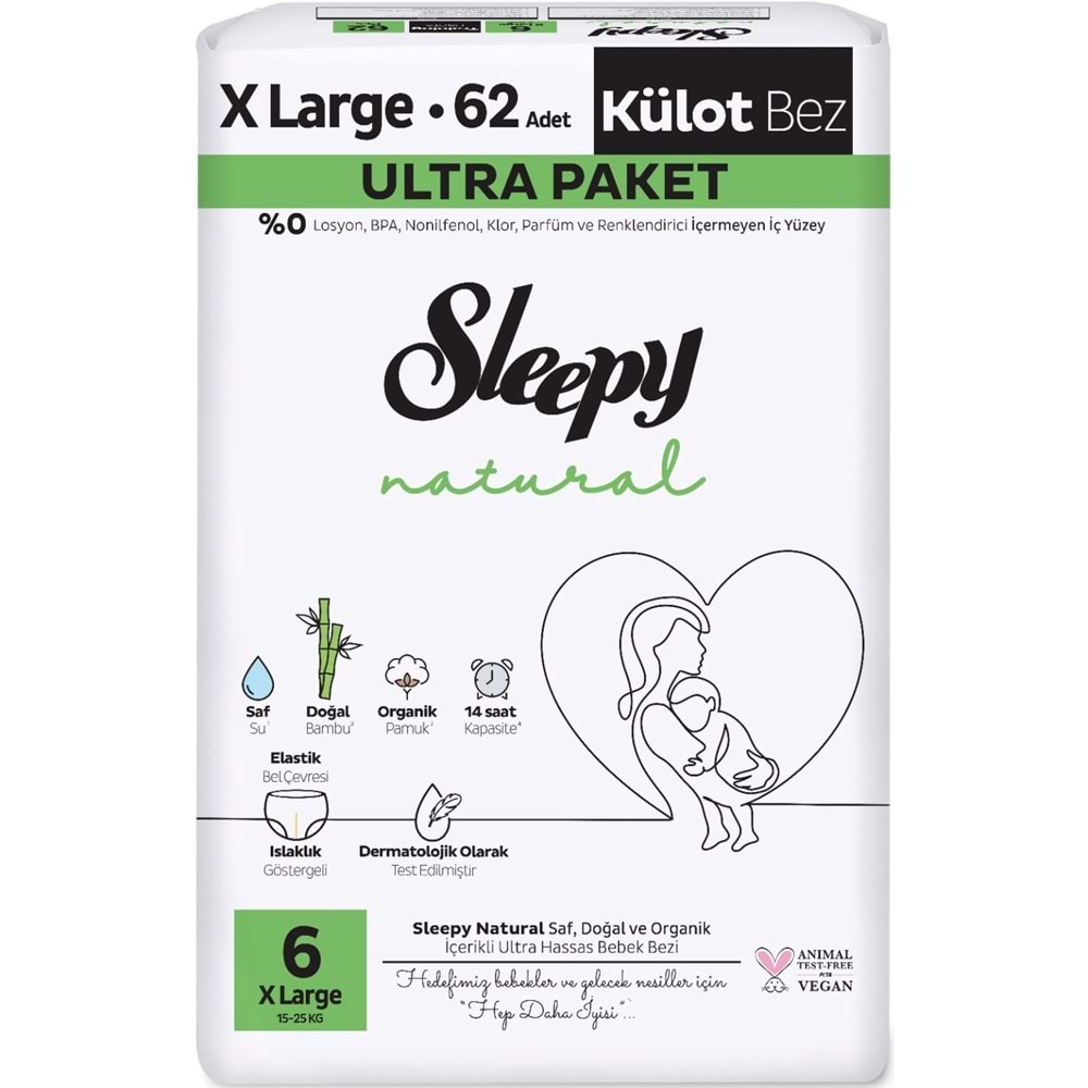 Sleepy Külot Bebek Bezi Natural Beden:6 (15-25KG) Extra Large 124 Adet Ekonomik Ultra Pk