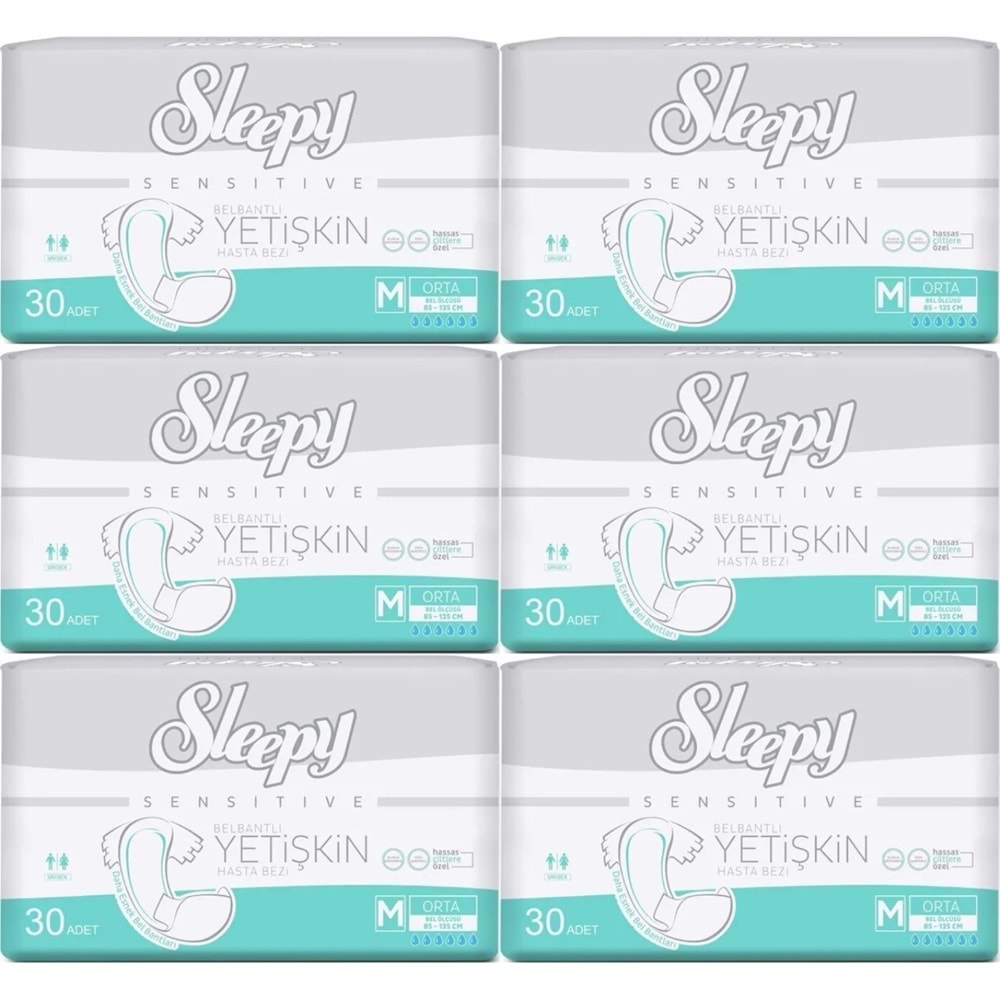 Sleepy Yetişkin Hasta Bezi Bel Bantlı M - Orta - Medium 180 Adet (6PK*30)
