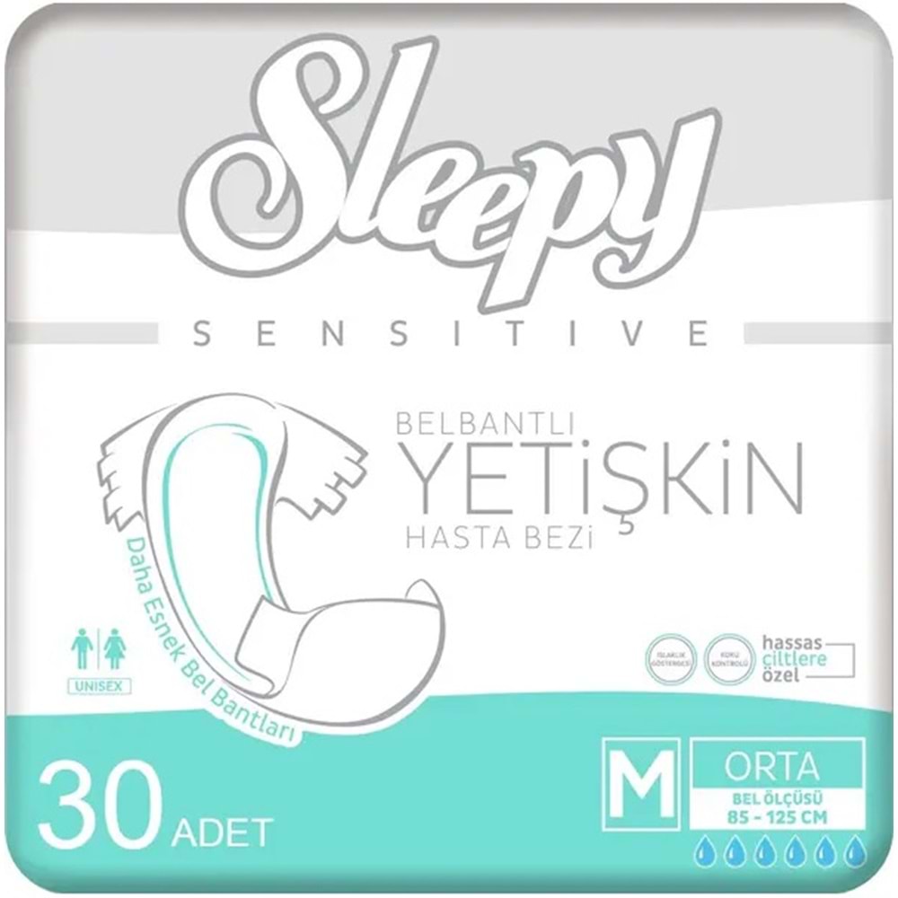 Sleepy Yetişkin Hasta Bezi Bel Bantlı M - Orta - Medium 180 Adet (6PK*30)
