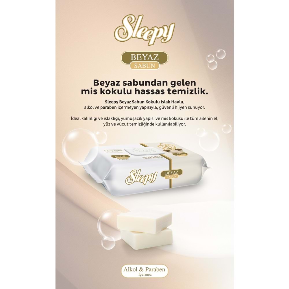Sleepy Islak Havlu Mendil 90 Yaprak (24 Lü Set) Beyaz Sabun Kokulu Plastik Kapaklı (2160 Yaprak)