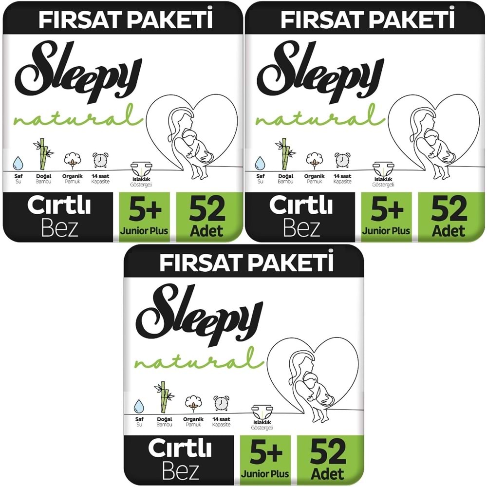Sleepy Bebek Bezi Naturel Beden:5+ (13-20Kg) Junior Plus 156 Adet Aylık Fırsat Pk