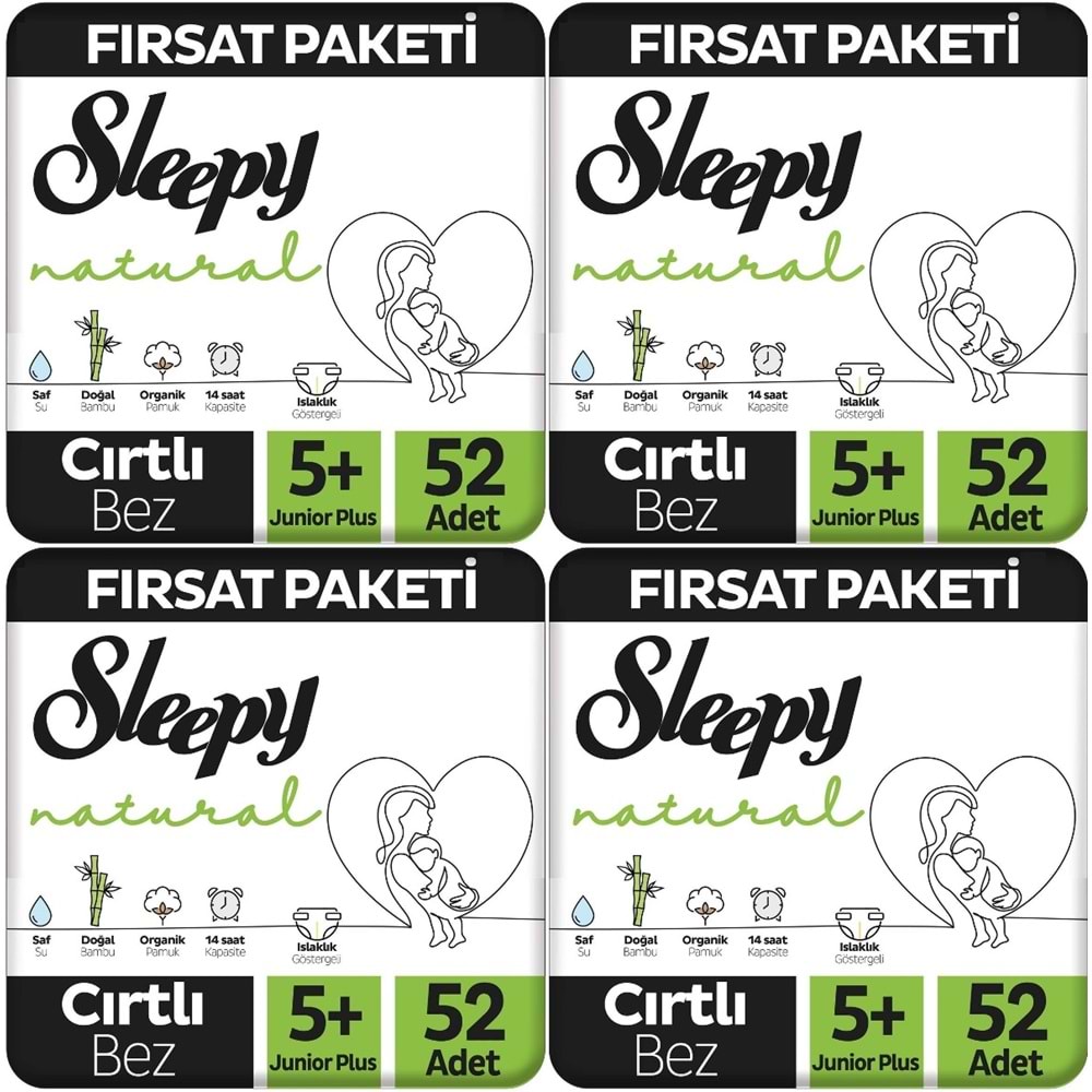 Sleepy Bebek Bezi Naturel Beden:5+ (13-20Kg) Junior Plus 208 Adet Avantaj Fırsat Pk
