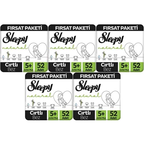 Sleepy Bebek Bezi Naturel Beden:5+ (13-20Kg) Junior Plus 260 Adet Mega Fırsat Pk