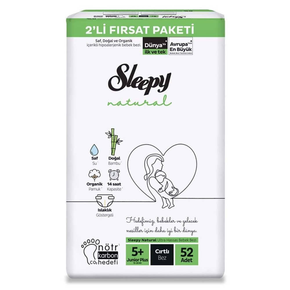 Sleepy Bebek Bezi Naturel Beden:5+ (13-20Kg) Junior Plus 312 Adet Ekstra Fırsat Pk