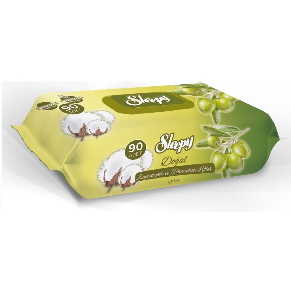 Sleepy Islak Havlu Mendil 90 Yaprak Pamuk&Zeytin Yağlı 12 Li Set Plastik Kapaklı