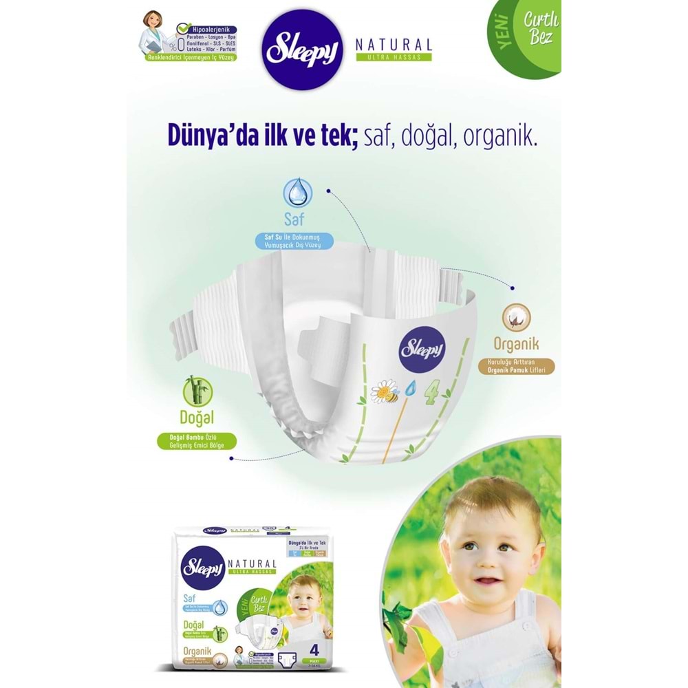 Sleepy Bebek Bezi Naturel Beden:4 (7-14Kg) Maxi 120 Adet 2 Li Jumbo Pk Serisi (2 Li Set)