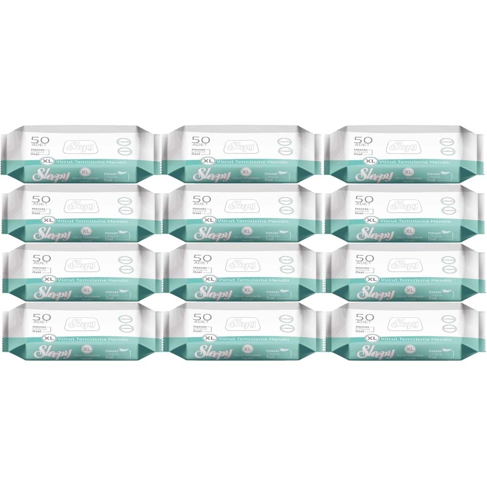 Sleepy Hasta Vücut Temizleme Islak Mendil Havlu 50 Yaprak XL 12 Li Set