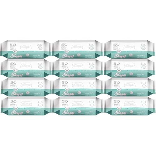 Sleepy Hasta Vücut Temizleme Islak Mendil Havlu 50 Yaprak XL 12 Li Set