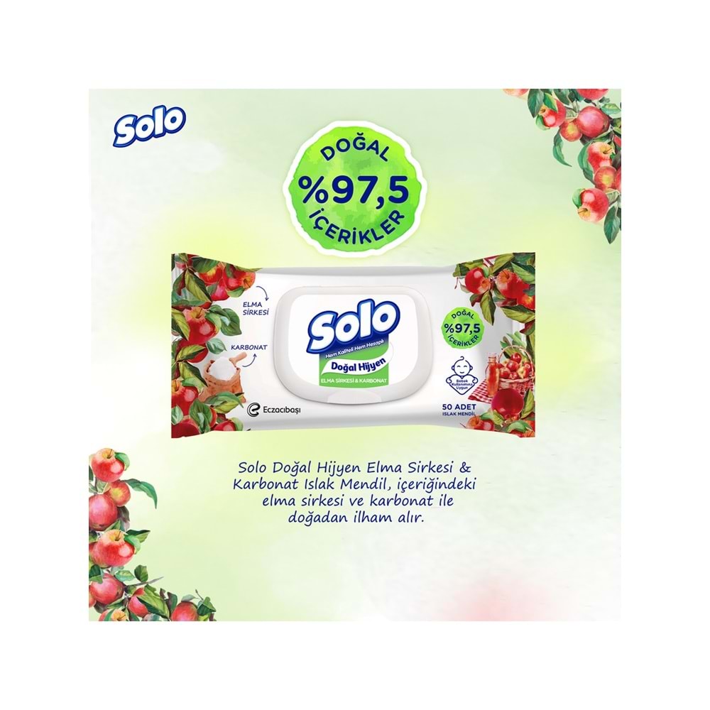 Solo Islak Havlu Mendil 50 Yaprak Elma Sirkesi & Karbonat (9 Lu Set) (3PK*3) 450 Yaprak