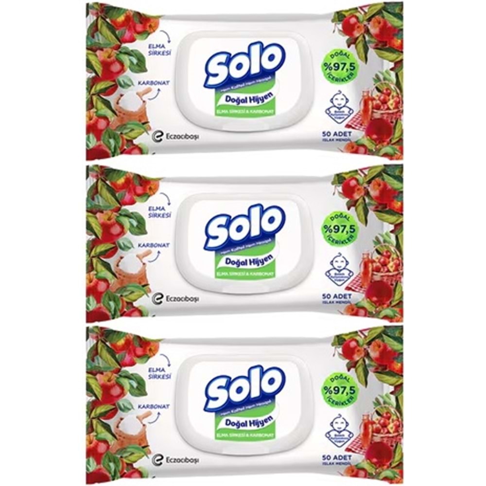 Solo Islak Havlu Mendil 50 Yaprak Elma Sirkesi & Karbonat (12 Li Set) (4PK*3) 600 Yaprak