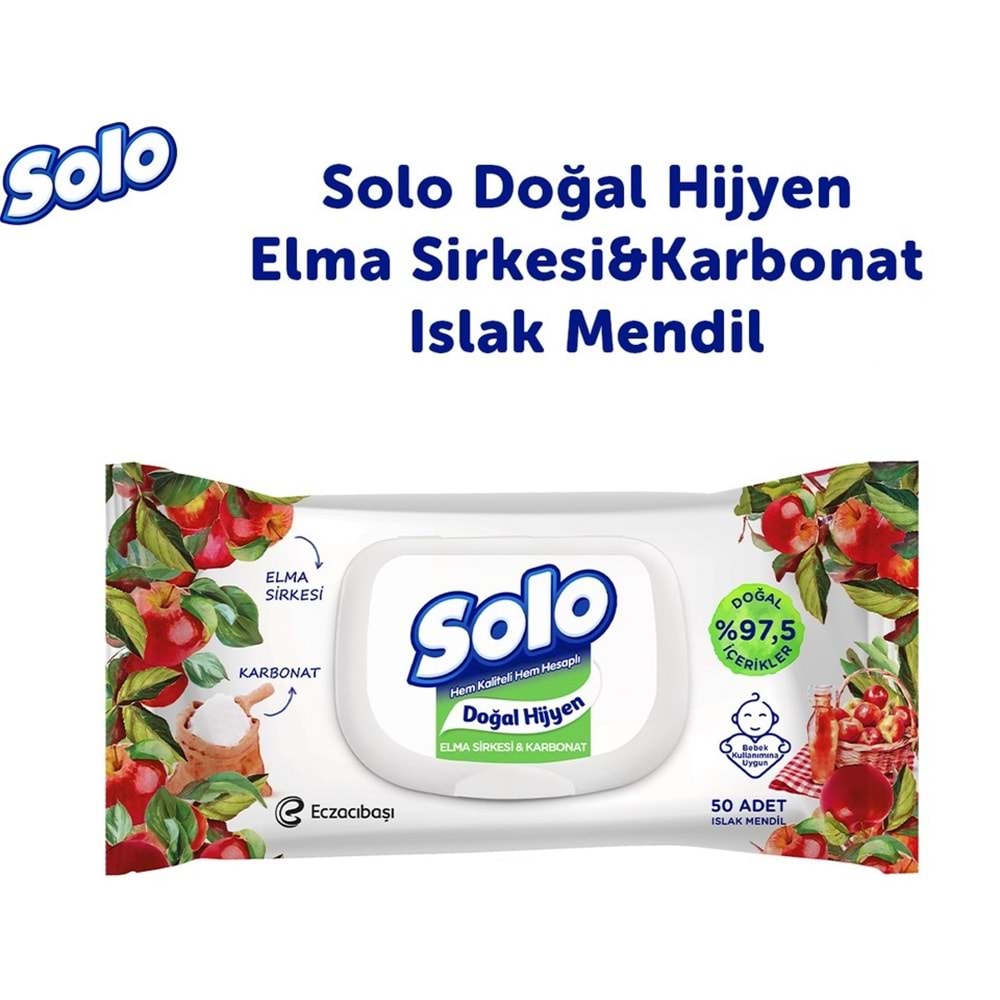 Solo Islak Havlu Mendil 50 Yaprak Elma Sirkesi & Karbonat (12 Li Set) (4PK*3) 600 Yaprak