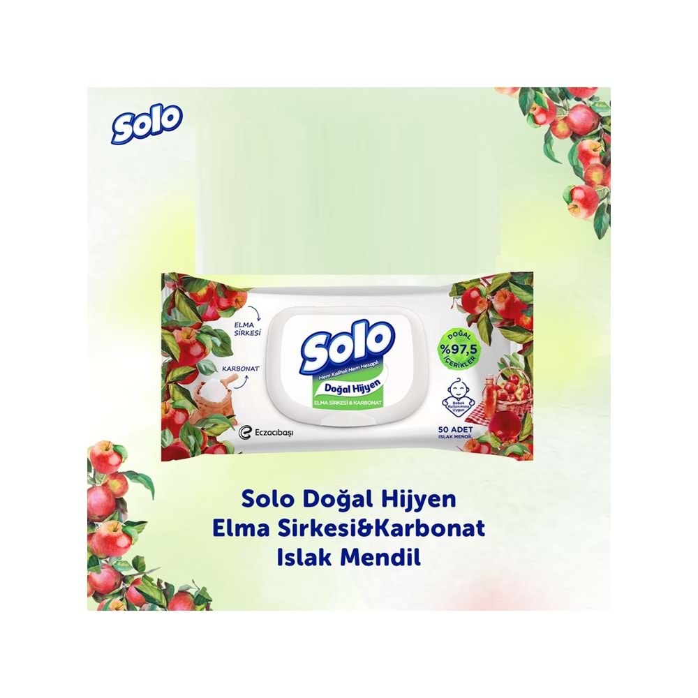 Solo Islak Havlu Mendil 50 Yaprak Elma Sirkesi & Karbonat (12 Li Set) (4PK*3) 600 Yaprak