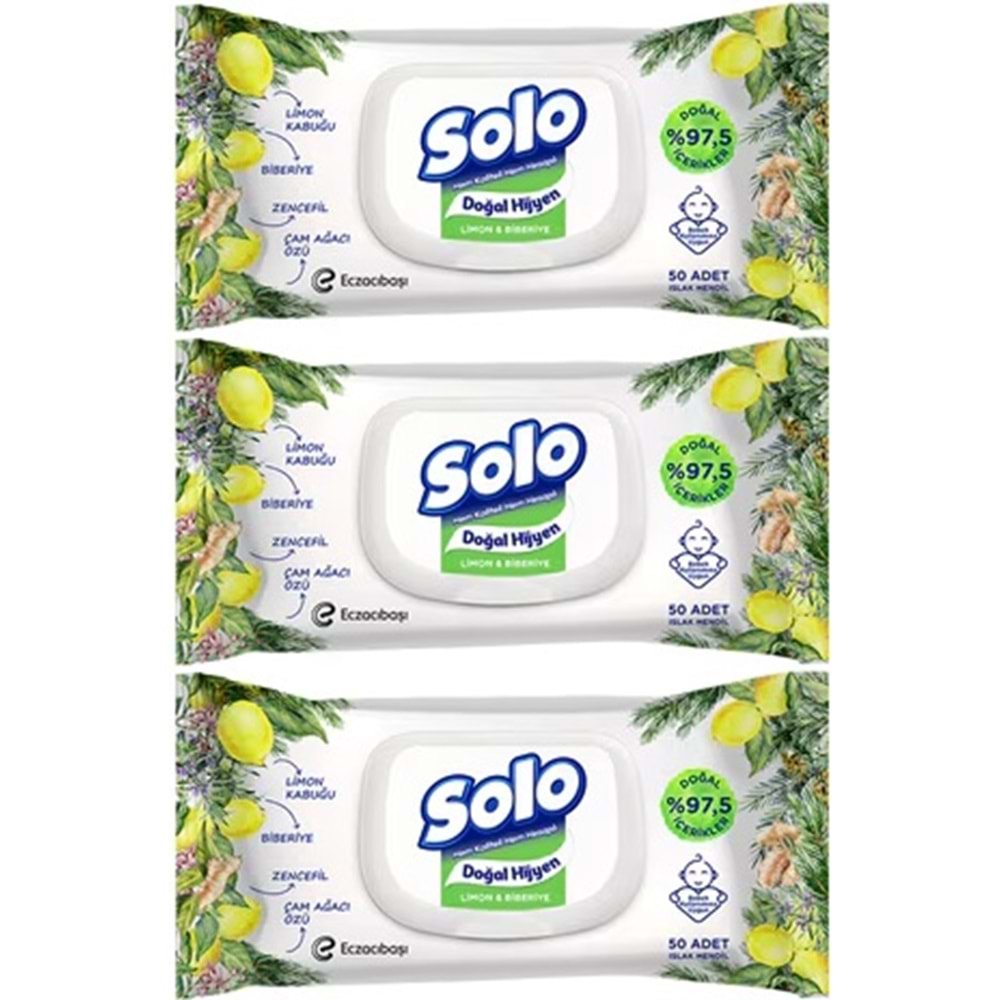 Solo Islak Havlu Mendil 50 Yaprak Limon & Biberiye-Elma Sirkesi & Karbonat (6 Lı Karma Set)