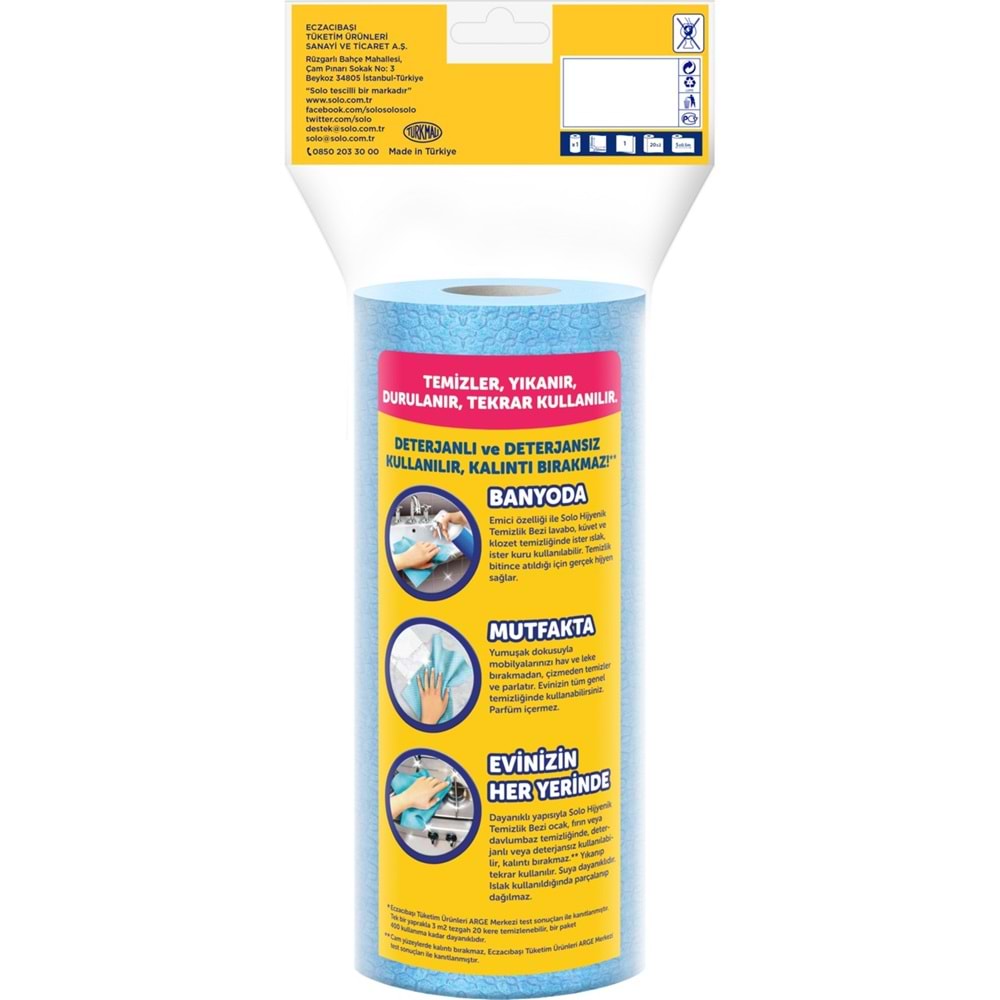 Solo Hijyenik Temizlik Bezi (İç adet 20 Li) (Kokusuz ve Hızla Kuruyan) (24 Lü Set)