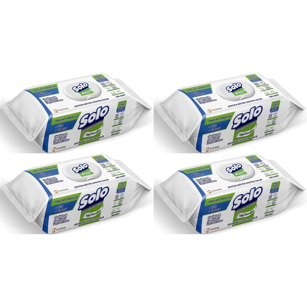 Solo Yüzey Temizlik Havlusu - Mendili 100 Yaprak Okaliptus & Çam Esintisi (4 Lü Set) 400 Yaprak