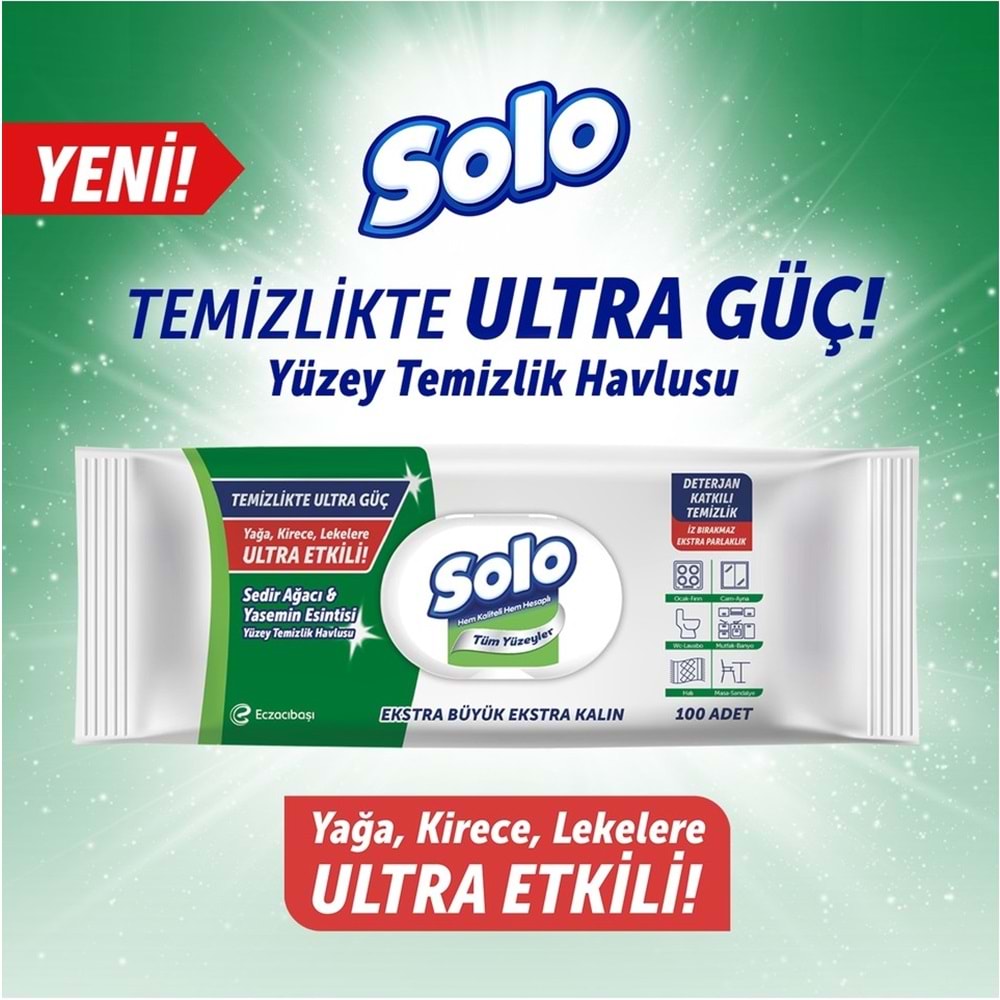 Solo Yüzey Temizlik Havlusu - Mendili 100 Yaprak Okaliptus & Çam Esintisi (5 Li Set) 500 Yaprak