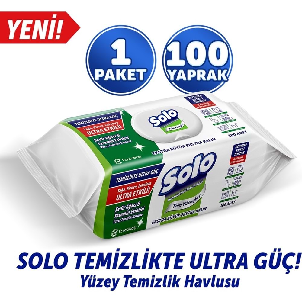 Solo Yüzey Temizlik Havlusu - Mendili 100 Yaprak Sedir Ağacı & Yasemin Esintisi (3 Lü Set) 300 Yprk