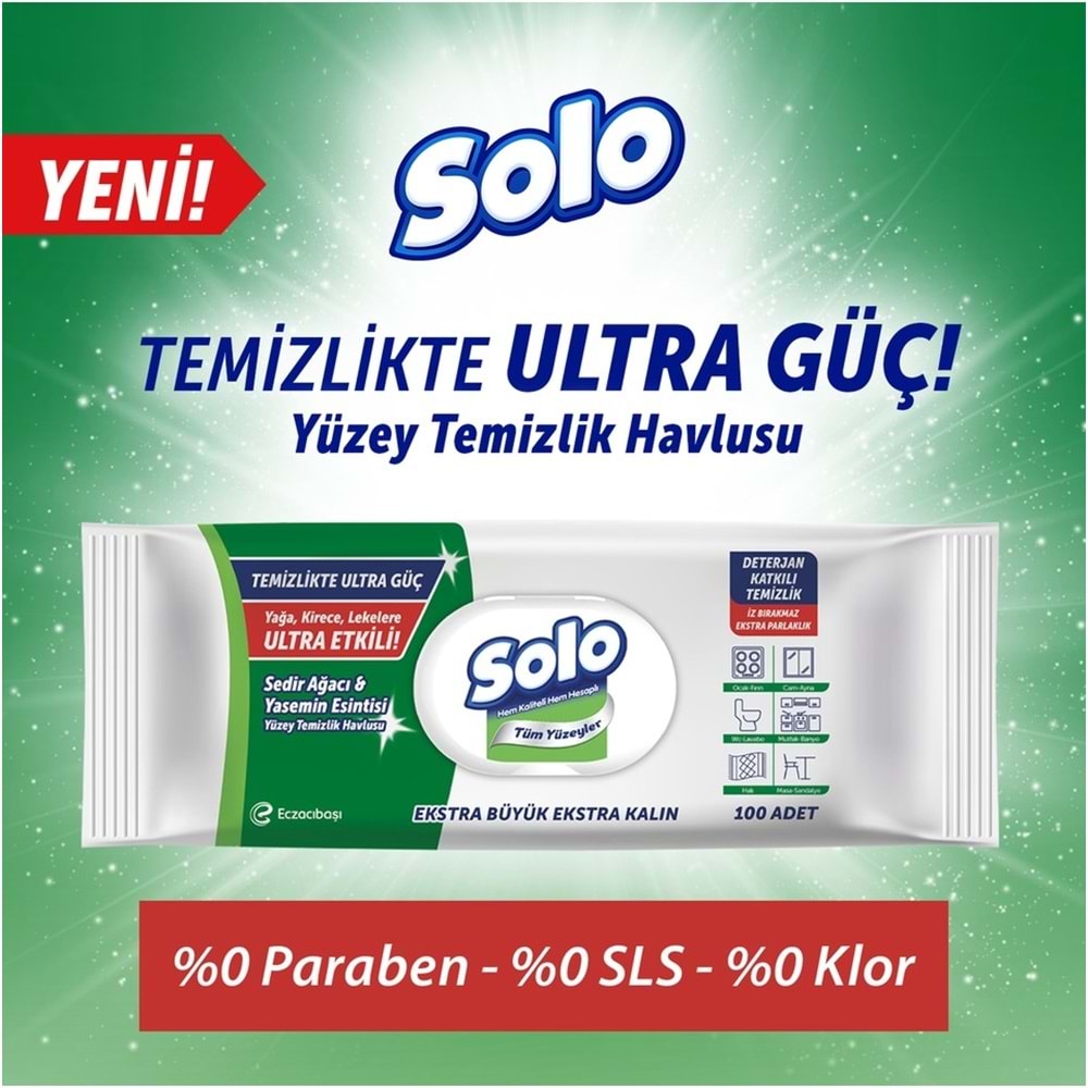 Solo Yüzey Temizlik Havlusu - Mendili 100 Yaprak Sedir Ağacı & Yasemin Esintisi (12 Li Set) 1200 Ypk
