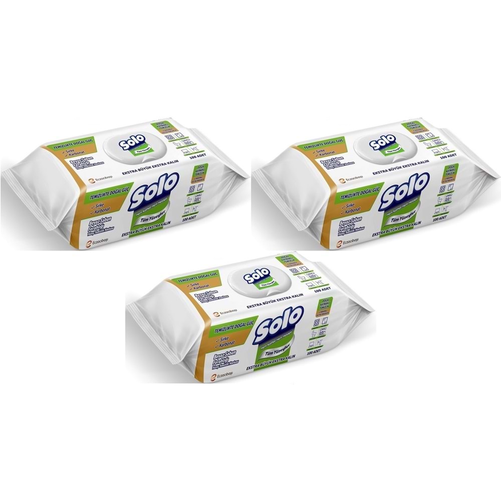 Solo Yüzey Temizlik Havlusu - Mendili 100 Yaprak Beyaz Sabun Ferahlığı (3 Lü Set) 300 Yaprak