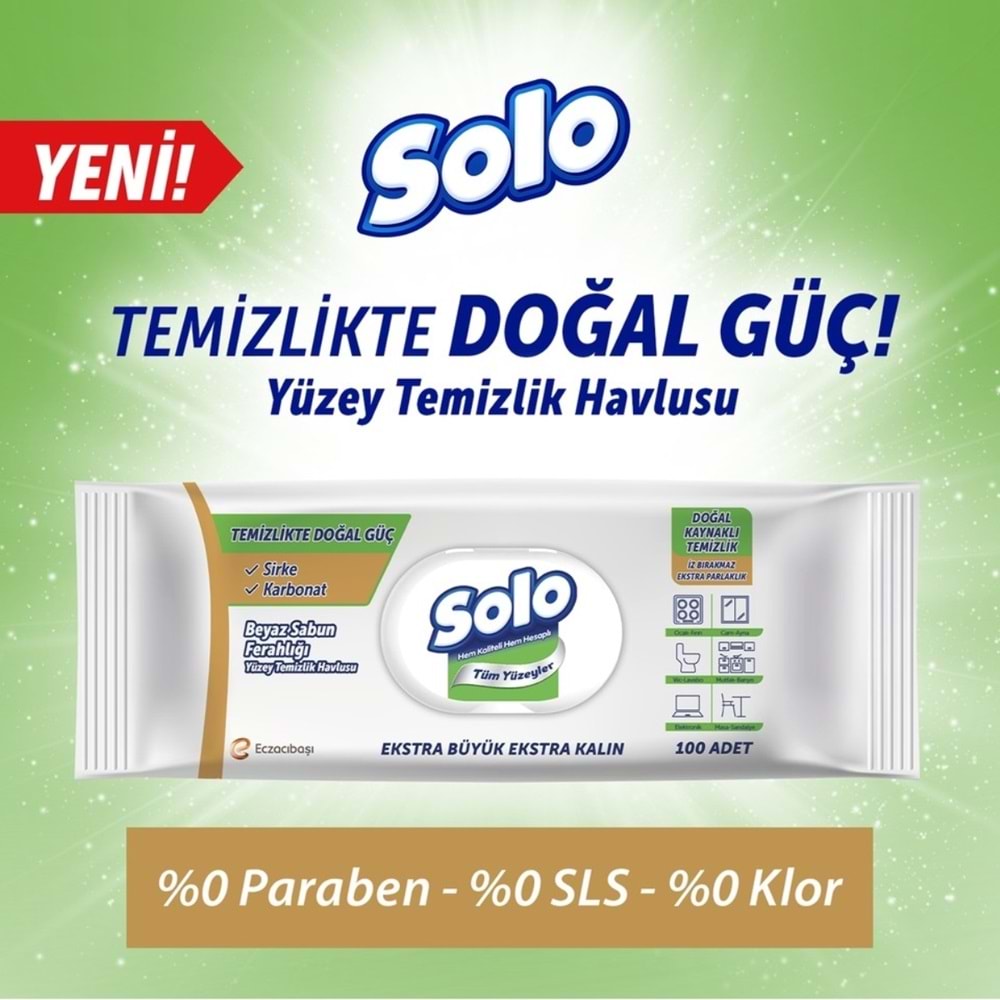 Solo Yüzey Temizlik Havlusu - Mendili 100 Yaprak Beyaz Sabun Ferahlığı (4 Lü Set) 400 Yaprak
