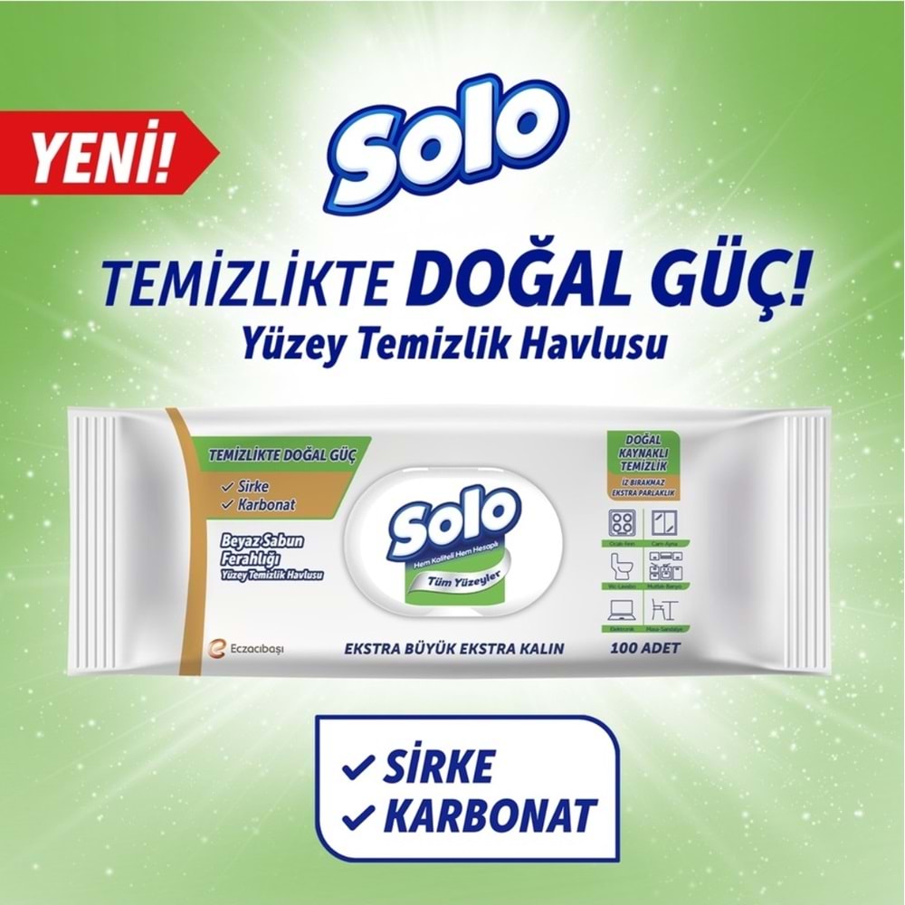 Solo Yüzey Temizlik Havlusu - Mendili 100 Yaprak Beyaz Sabun Ferahlığı (9 Lu Set) 900 Yaprak